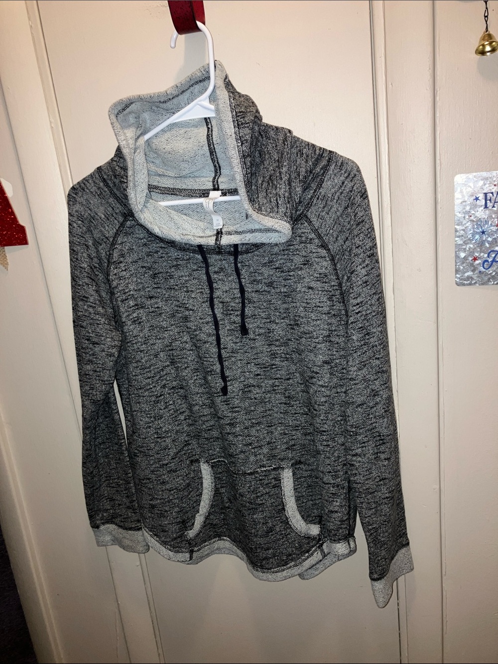 Jessica Simpson Active Charcoal Gray Funnel Neck Hooded Pullover Medium